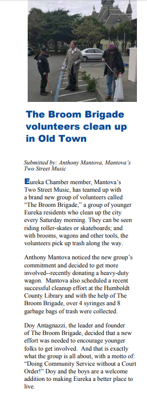 Anthony Mantova assists The Broom Brigade as they make Eureka a better place to live